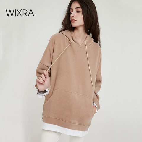 Wixra Women Casual Sweatshirts Warm Velvet Long Sleeve Oversize Hoodies Tops 2022 Autumn Winter Pullover Tops ► Photo 1/6