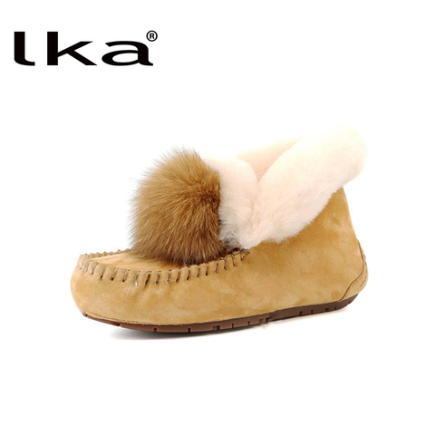 LKa Winter Shoes 100% Genuine Leather Loafers 2022 Real Fur Winter Classic Flats For Women's Fashion Shoes ► Photo 1/5