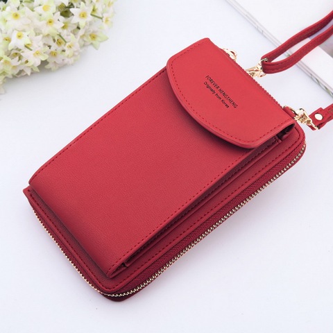 2022 Women Wallet Solid Color Leather Shoulder Straps Shoulder Bag Mobile Phone Big Card Holders Wallet Handbag Pockets Girls ► Photo 1/6