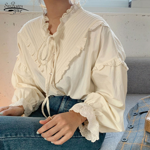 Blusas Mujer De Moda 2022 Casual Women Shirt Loose Vintage Elegant Tops Korean Style  Long Lantern Sleeve  Women Blouse 9580 ► Photo 1/6