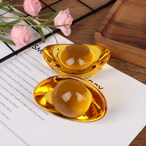 1Pc/2Pcs  Glaze Citrine Ingot Artificial Chinese Ancient Gold Ingot Chinese Feng Shui Mascot Money LUCKY Fortune Wealth ► Photo 1/6