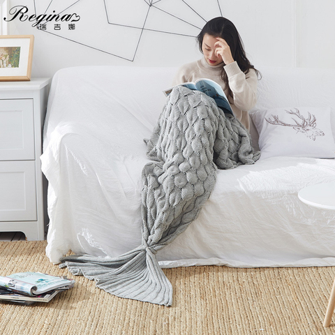 REGINA Soft Knitted Mermaid Tail Blanket Cute Fashion Casual Knitted Blanket For Sofa Bed Adult Kid Perlage Mermaid Blanket 2022 ► Photo 1/1