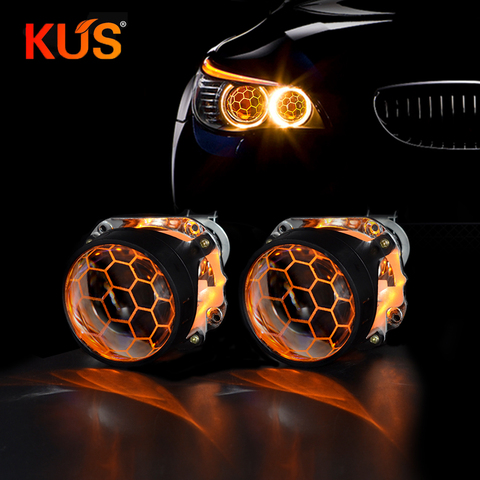 2pieces 2.5 Inch Blue Coating Honeycomb Mini Bi Xenon Projector Lens Fit H4 H7Car Headlight Headlamp Car Motorcycle assembly kit ► Photo 1/6