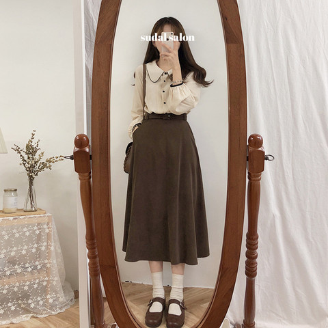 2 colors S-XL Spring Autumn Female Skirts 2022 Women High Waist long Skirt soild color a line skirts womens (G6100) ► Photo 1/1