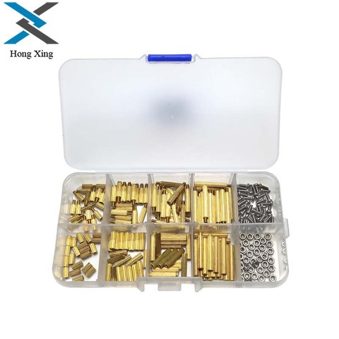 240Pcs/M2 PCB  Male-Female Brass Round Standoff Threaded Spacer Board Hollow Pillars Screws Nut Assortment kit set ► Photo 1/5