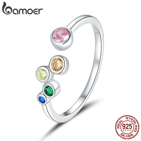 bamoer Sterling Silver 925 Signet Ring Colorful Bubbles Open Finger Rings for Women Free Size Korean Style Jewelry BSR149 ► Photo 1/6