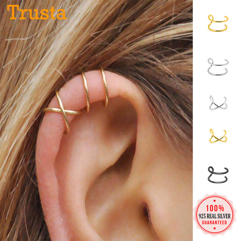 Trusta 100% 925 Sterling Silver Contracted Twist Ear Cuff Clip On Earrings For Women Girl Without Piercing Earings Jewelry DA457 ► Photo 1/5