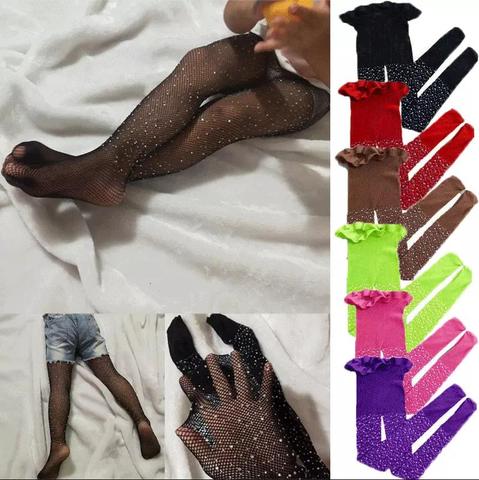 Meihuida Fashion Girls Children Kid Bby Mesh Fishnet Net Pattern Pantyhose Solid Tights Long Stockings with Sequins or Glitter ► Photo 1/5