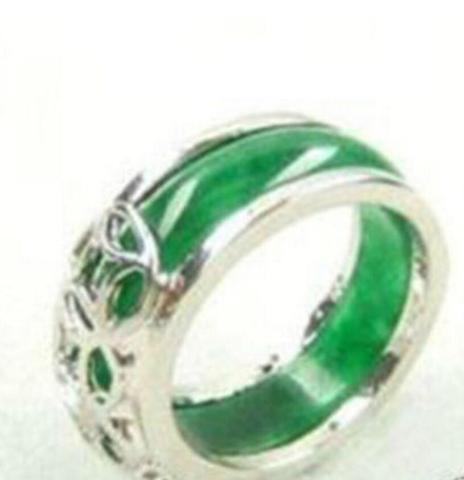 Free Shipping Beautiful Tibet silver natural green jade ring size 8# ► Photo 1/1