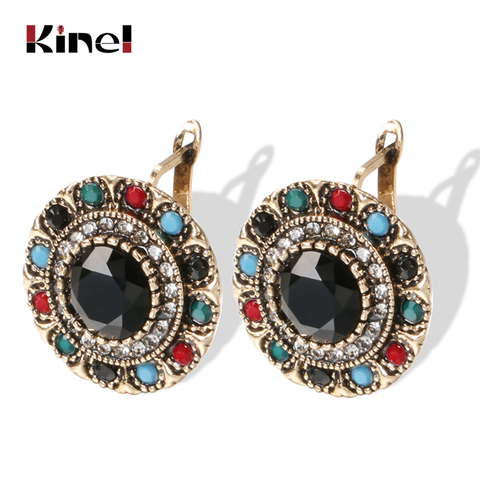 Kinel Vintage Jewelry Trendy Bohemia Crystal Earrings For Women   Gold Mosaic Resin Earrings Style Wholesale ► Photo 1/6