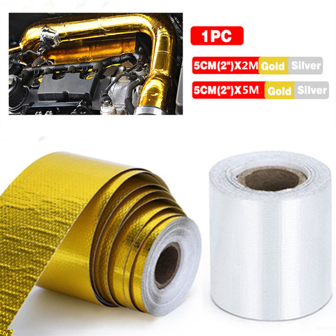 A Gold 2'' Thermal exhaust Tape Air Intake Heat Insulation Shield Wrap Reflective Heat Barrier Self Adhesive Engine 2 Inch 2/5M ► Photo 1/6