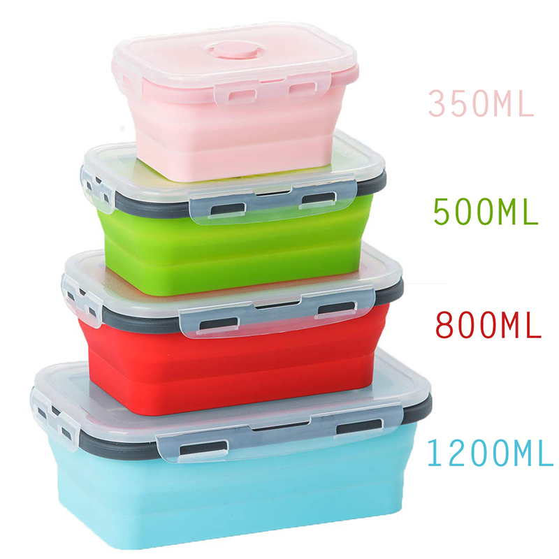 350/500/800/1200ml Silicone Bento Box Collapsible Portable Lunch Box for  Food Dinnerware Food Grade Folding Silicone Container