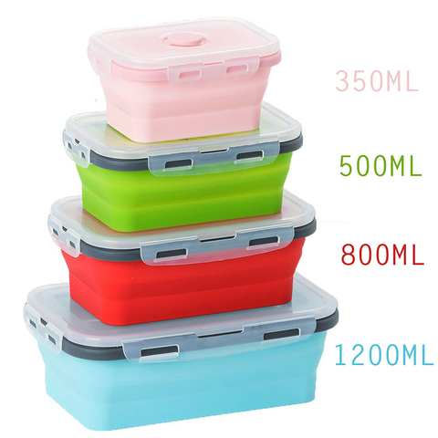 4pcs Silicone Rectangle Lunch Box Collapsible Bento box Folding Food  Container