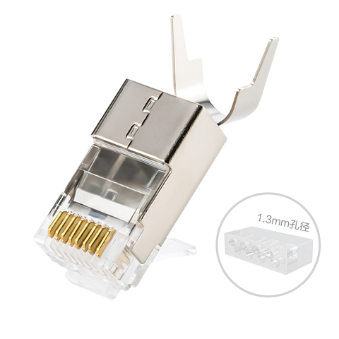 RJ45 8P8C Modu1.3mm 1.5mm large pin holes Cat6A Cat7 Modular Plugs Shielded With Loading Bar for Ethernet LAN Cable AWG23 0.57mm ► Photo 1/6