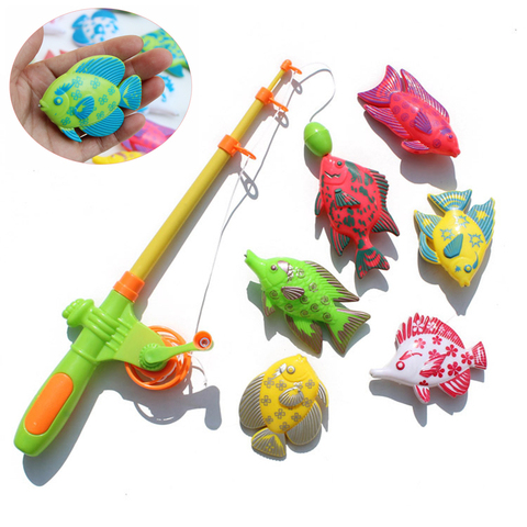 Children's 7pcs/Set Magnetic Fishing Parent-child interactive Toys Game Kids 1 Rod 6 3D Fish Baby Bath Toys outdoor toy ► Photo 1/5