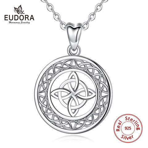 EUDORA Sterling Silver Elegant Celtic Knot Round Pendant good luck Necklace Fashion Women Men Jewelry for Birthday day gift D122 ► Photo 1/6
