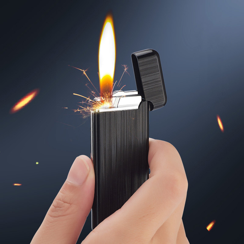 Ultra Thin Metal Mini Lighter Gas Lighter Cigarette Lighters Unusual Flints Sideslip Cigar Smoking Accessories  Gadgets for Men ► Photo 1/6