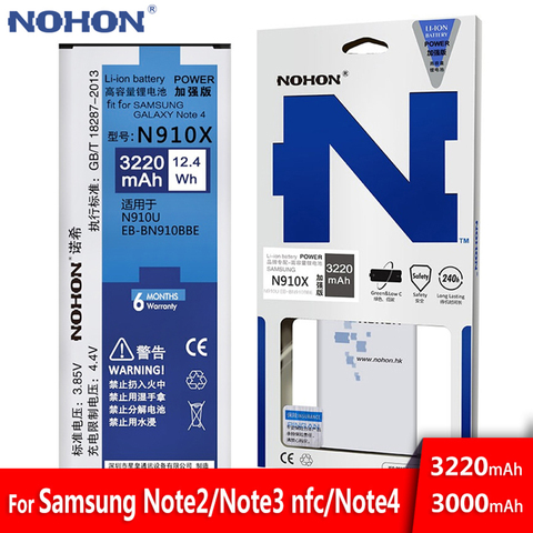 Original NOHON Battery For Samsung Galaxy Note 2 3 4 Note2 N7100 Note3 NFC N9000 Note4 N9100 N910X Real High Capacity Batteries ► Photo 1/1