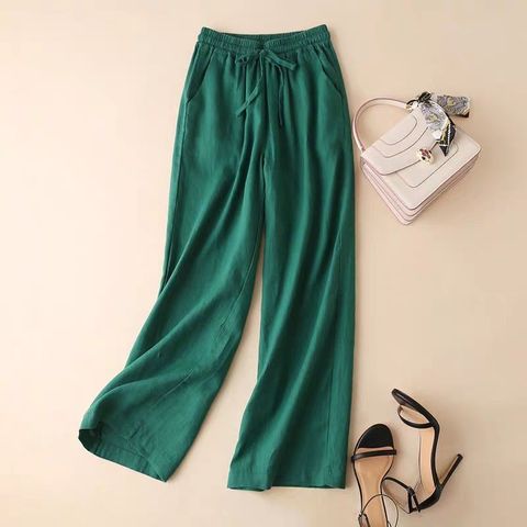 Plus Size Casual Pants Women Summer Loose Cotton Linen Wide Leg Pants New 2022 Korean Style Solid Color Trousers Woman P925 ► Photo 1/6