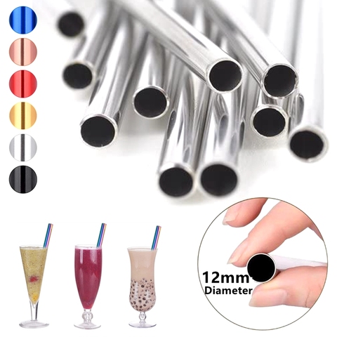 Large Wide Reusable Metal Smoothie Straws Reusable Eco-friendly 304 Stainless Steel Boba Bubble Straw for Bar Drinking Accessory ► Photo 1/6