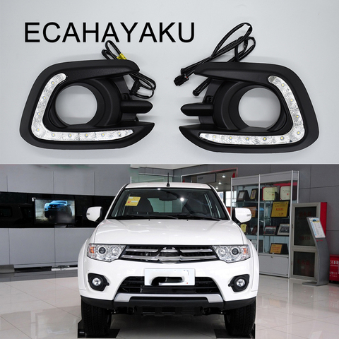 ECAHAYAKU led daytime running light for Mitsubishi pajero sport 2015 2016 drl with yellow turn signal light fog driving lamps ► Photo 1/6