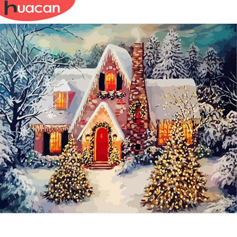 HUACAN Painting By Numbers Christmas Landscape Kits Drawing Canvas HandPainted DIY Oil Pictures By Numbers Winter Scenery ► Photo 1/6