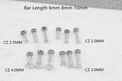 Free shippment LOT50pcs 16g Body Jewelry Piercing -Shine Round CZ  Lip Labret Ring Ear Helix Bar Lip Piercing Sliver ► Photo 1/6