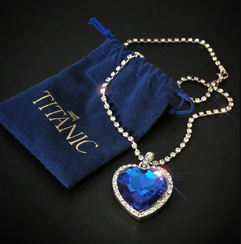 Titanic Heart of Ocean blue heart love forever pendant Necklace + velvet bag ► Photo 1/6