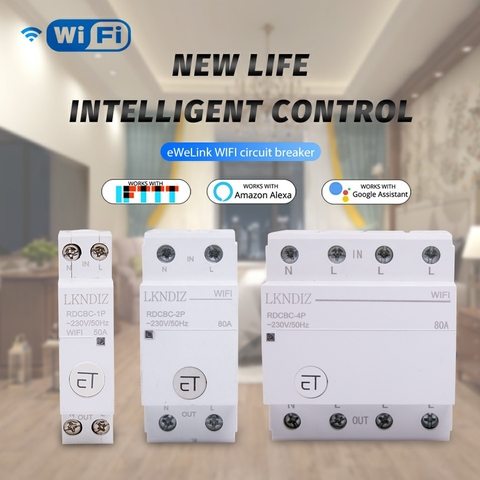 SMART eWeLink WiFi Circuit Breaker Remote Control by  Voice Control With Alexa and Google Home 18mm Din Rail  RDCBC1P 2P4P ► Photo 1/6