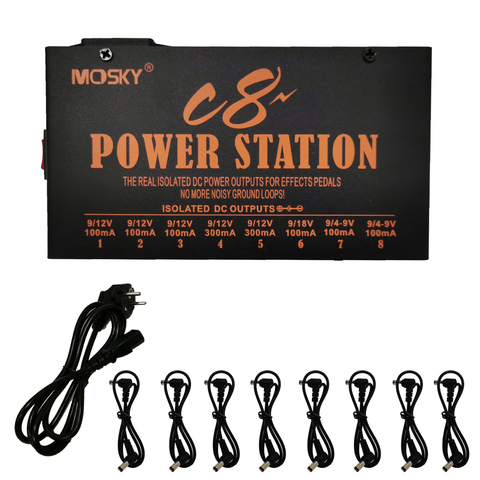 MOSKY C8 Guitar Effect Pedal Power Supply 8 Isolated Output 4-9V Adjustable 12V 18V Optional Voltage Guitar Pedal Power Station ► Photo 1/6