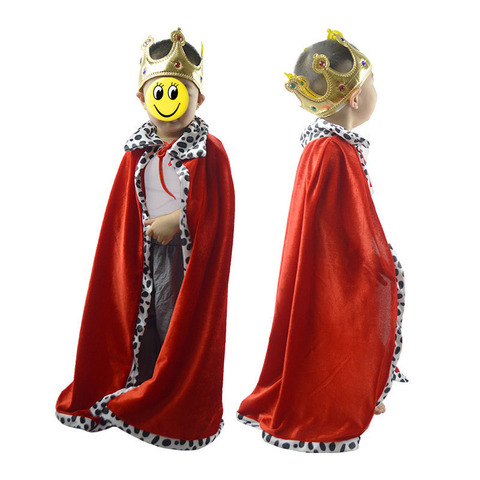 Cool Red Kids Boy Girl King Children Cosplay Cloak Cape Sceptre Prince Crown Birthday Party Cosplay Halloween Costume for Kids ► Photo 1/6