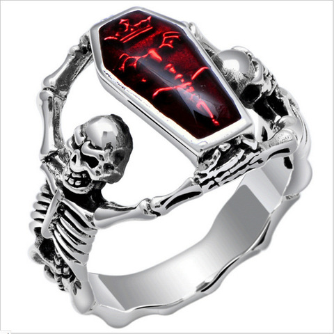 Fashion Punk Vampire Coffin Skull Ring Rock Style Vintage Men's Finger Ring Motor Biker Jewelry Accessories Gift ► Photo 1/3