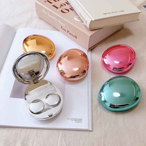 Ultra-thin mirror pebble contact lens case INS INS women's cosmetic contact box Travel elegant contact lens storage box ► Photo 1/6