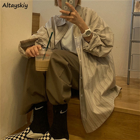 Blouse Women Harajuku BF Style Striped College Popular Teens Oversized Shirts Stylish Chic High Street Womens Tops and Blouses ► Photo 1/6