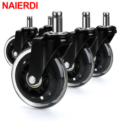 NAIERDI 5PCS Office Chair Caster Wheels 3 Inch Swivel Rubber Caster Wheels Replacement Soft Safe Rollers Furniture Hardware ► Photo 1/6