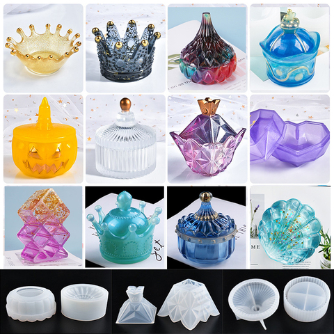 SNASAN Storage box crown Pyramid heart Ornaments Resin Silicone Mould Jewelry Making DIY mould tool UV epoxy resin silicone mold ► Photo 1/6