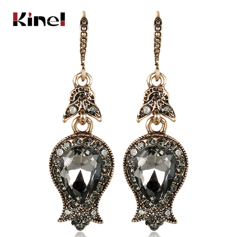 Kinel Hot Luxury Gray Big Crystal Bridal Earrings For Women Antique Gold Beach Party Drop Earrings Vintage Jewelry Drop Shipping ► Photo 1/6