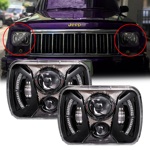 Waterproof 5x7 Inch H4 LED Headlights 75W Hi/Low Beam Angel Eye DRL Headlamp for Jeep Wrangler YJ XJ Cherokee Off Road 4x4 ► Photo 1/6