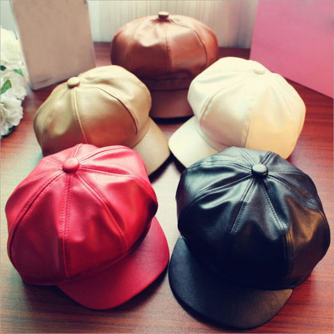 Women Leather Beret with Brim Octagonal Beret Cap Hat Gatsby Newsboy Peaked Hats Autumn and Winter Street Style ► Photo 1/6
