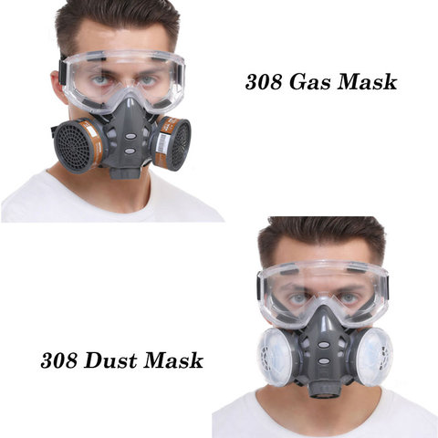 Fast shipping 308 Half Face Respirator Dust Gas Mask for Painting Spray Pesticide Chemical Smoke Fire Protection With Goggles ► Photo 1/6