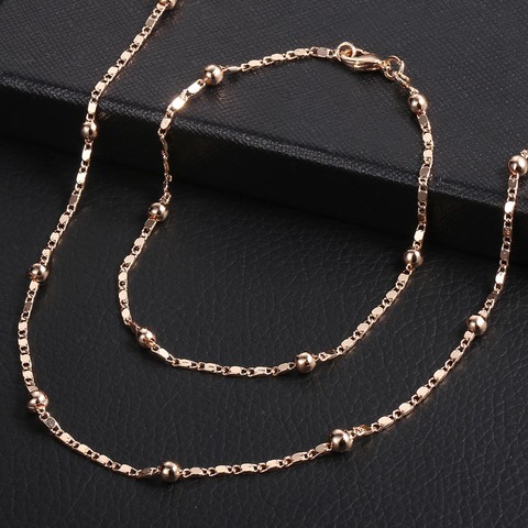 585 Rose Gold Necklace Bracelet for Women Girl 2mm Marina Stick Bead Link Chain Jewelry Sets Wedding Party LCS09 ► Photo 1/6