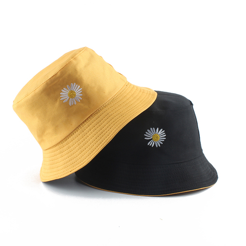 2022 Spring Women Fishing Bucket Hats Summer Sunscreen Sun Cap Flower Daisies Embroidery Reversible Fisherman Hat ► Photo 1/6