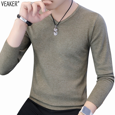 2022 Autumn New Men's Sexy V-Neck  Sweaters Pullover Male Solid Color Slim Fit Black Gray Sweater Tops Knitted Pullovers S-2XL ► Photo 1/6