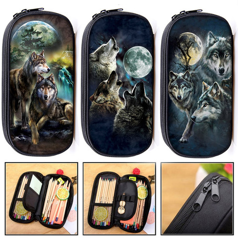 Cool Howling Wolf Print Cosmetic Cases Pencil Bag Teenager Boys Stationary Bag Kids Pencil Box Children School Case Makeup Bags ► Photo 1/6