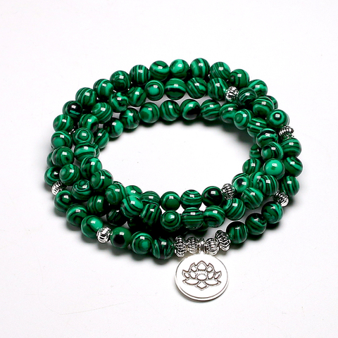 Tibetan 108 Mala Bracelet Malachite Stone Beads Bracelets Yoga Lotus OM Buddha 6 MM ► Photo 1/6