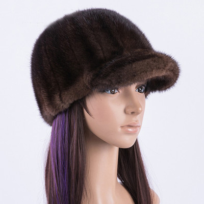 New  men and women Genuine real natural Mink Fur Hat adult hand made warm Winter Baseball cap ► Photo 1/5