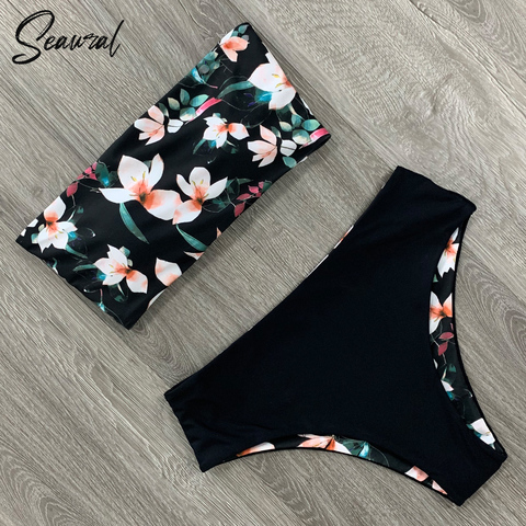 2022 New Sexy Low Hight Bikini Set Swimwear Women Bandeau Female Print Floral Strappy Swimsuit Bathing Suit Beach Wear Biquini ► Photo 1/6