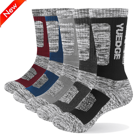 YUEDGE Men Socks Breathable Comfortable Cotton Cushion Crew Sports Hiking Trekking Socks 5 Pairs 38-45 EU ► Photo 1/6