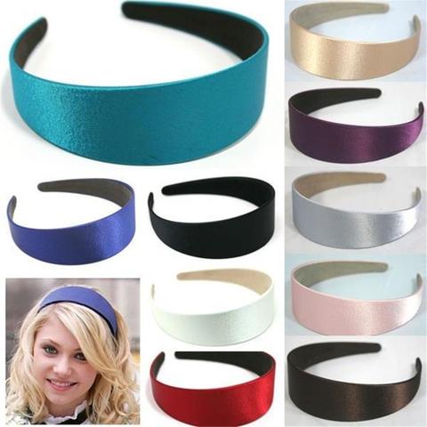 Lady Solid Satin Hair Band Plain Women Headband Hair Hoop 3cm Width Headbands 1.1 Inch Wide Hairbands Ribbon Hair Accessories ► Photo 1/6