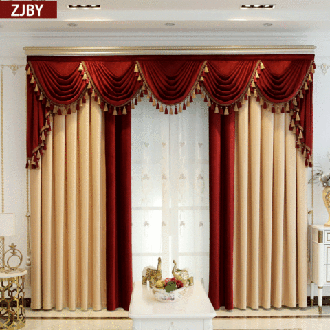 Custom curtain thick luxury shading velvet living room villa yellow red cloth blackout curtain valance tulle panel C241 ► Photo 1/1